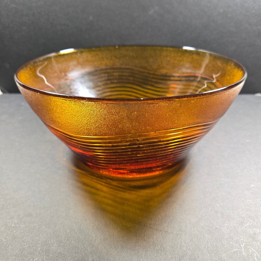 Duralex Serving Bowl Amber Ribbed Glass Mid Century Modern France